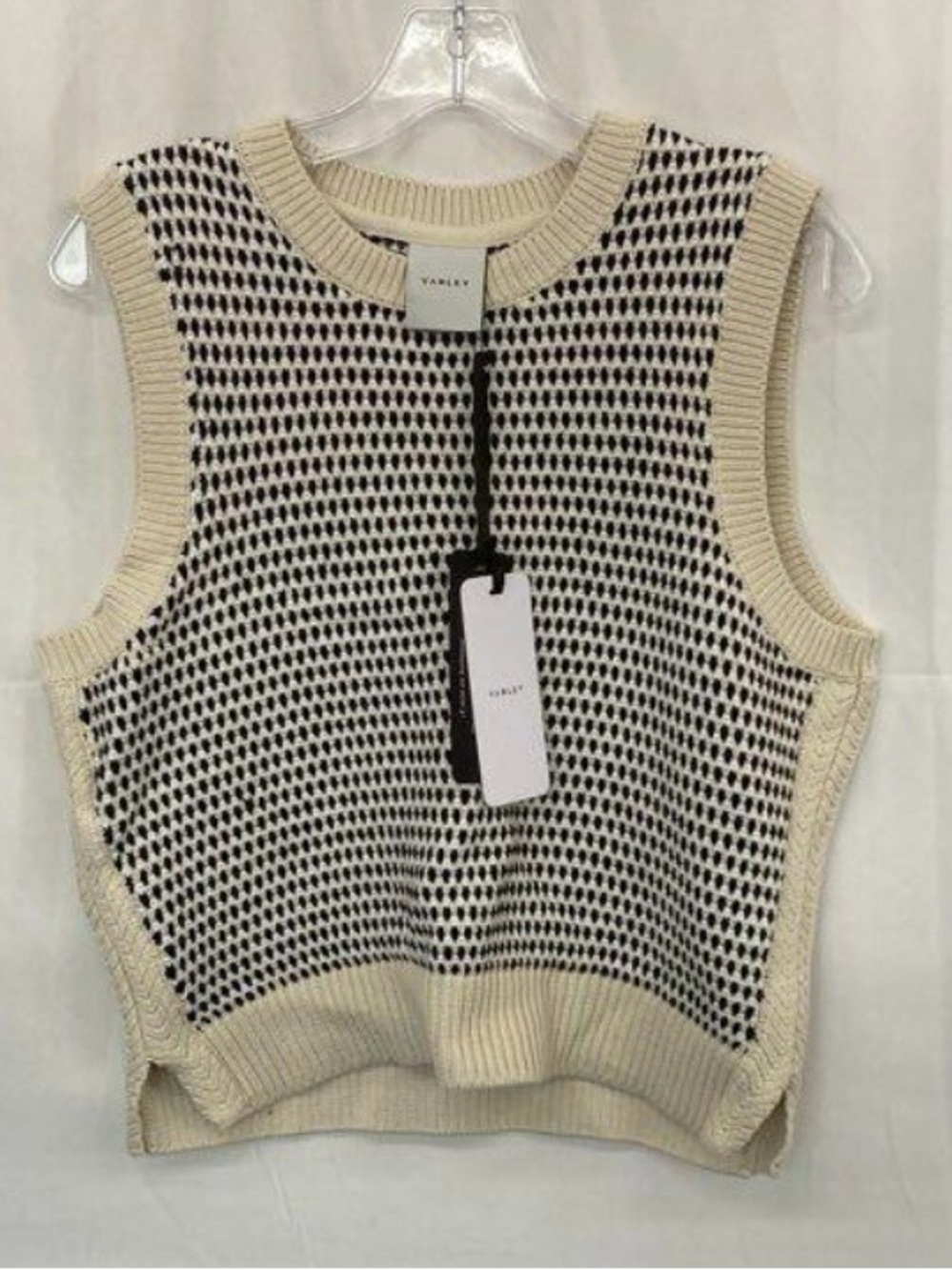 Varley Knowles Sweater Vest in Cream and Black Textured Cotton Knit Size M NWT